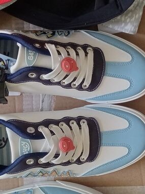 Judy Blue White Sneakers with Light Blue and Navy Details